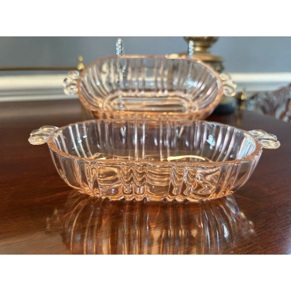 Anchor Hocking Vintage Pink Depression Glass Candy Dish Old Cafe Set of 2